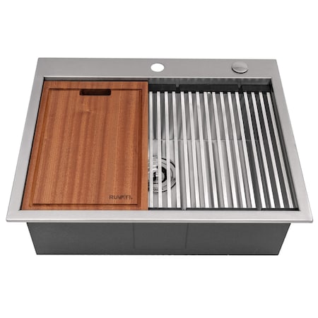 Ruvati 25 x 20 inch RV Workstation Drop-in Topmount Bar Prep Kitchen Sink 16 Gauge Stainless Steel RVH8205